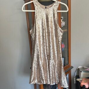 Free People Champagne Sequin Halter Shift Dress